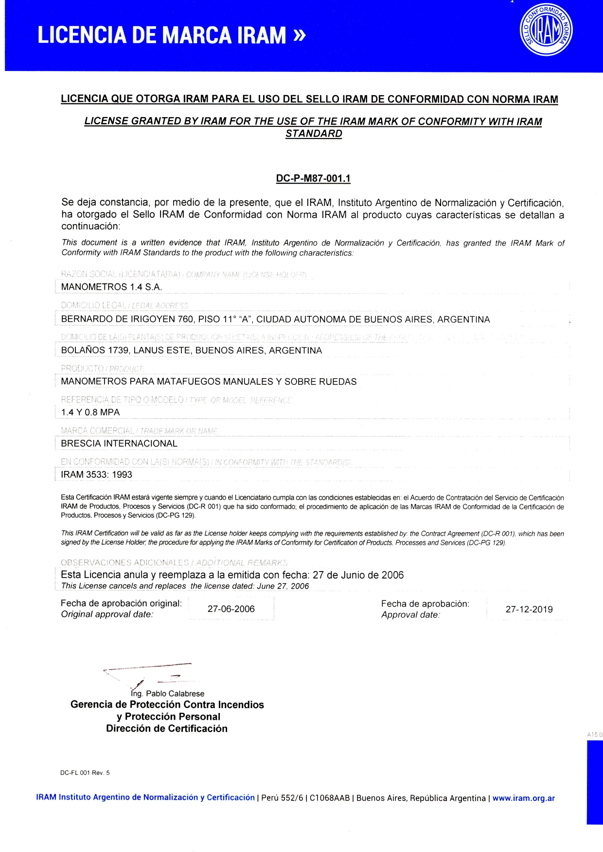 Certificaciones Brescia